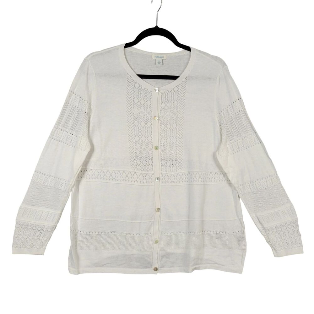 SUNDANCE Cream Knitted Button Cardigan Feminine Cottagecore Twee SIZE XL
